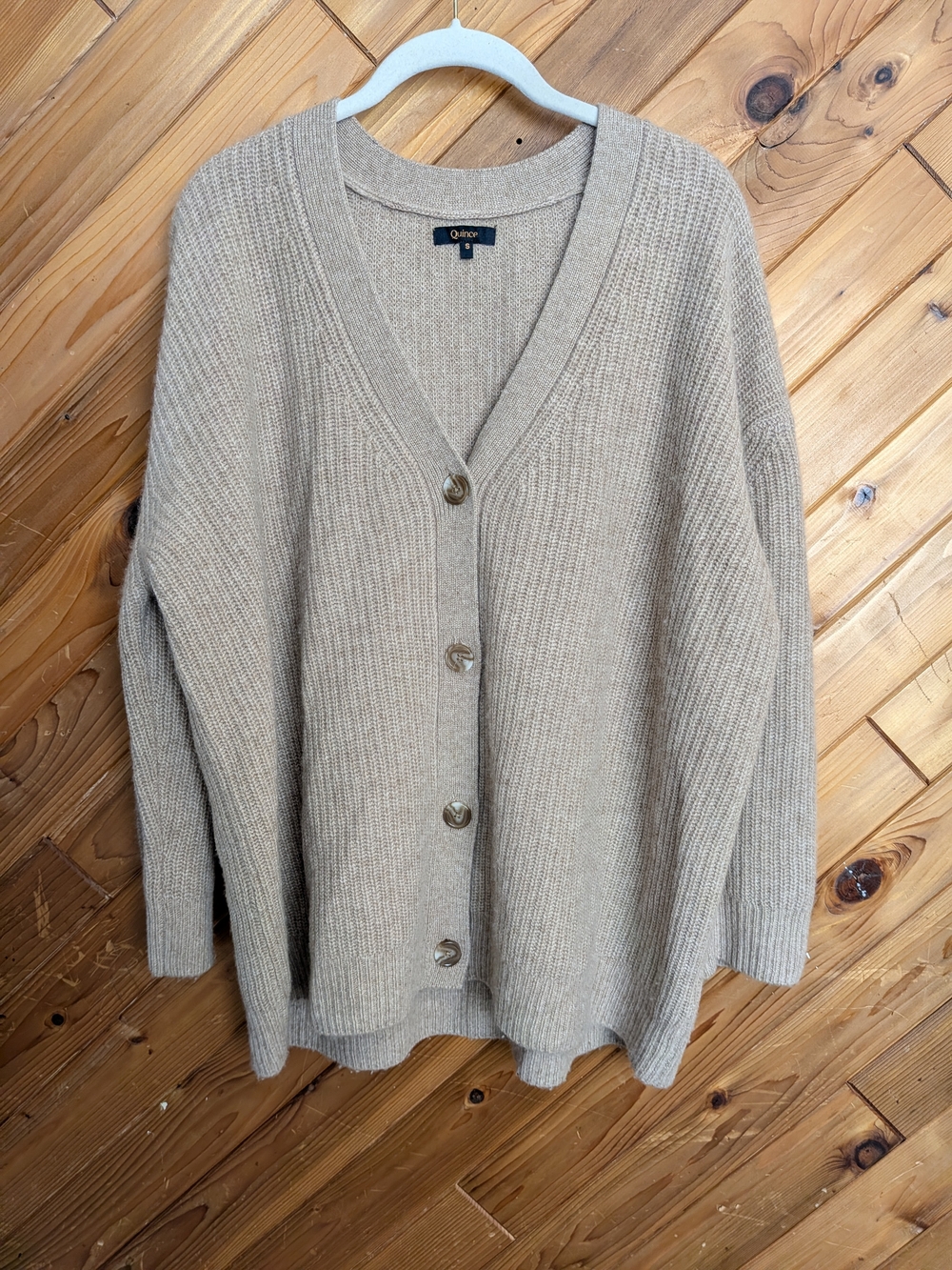 Quince Mongolian Cashmere Oversized Boyfriend Cardigan Sweater Oatmeal S
